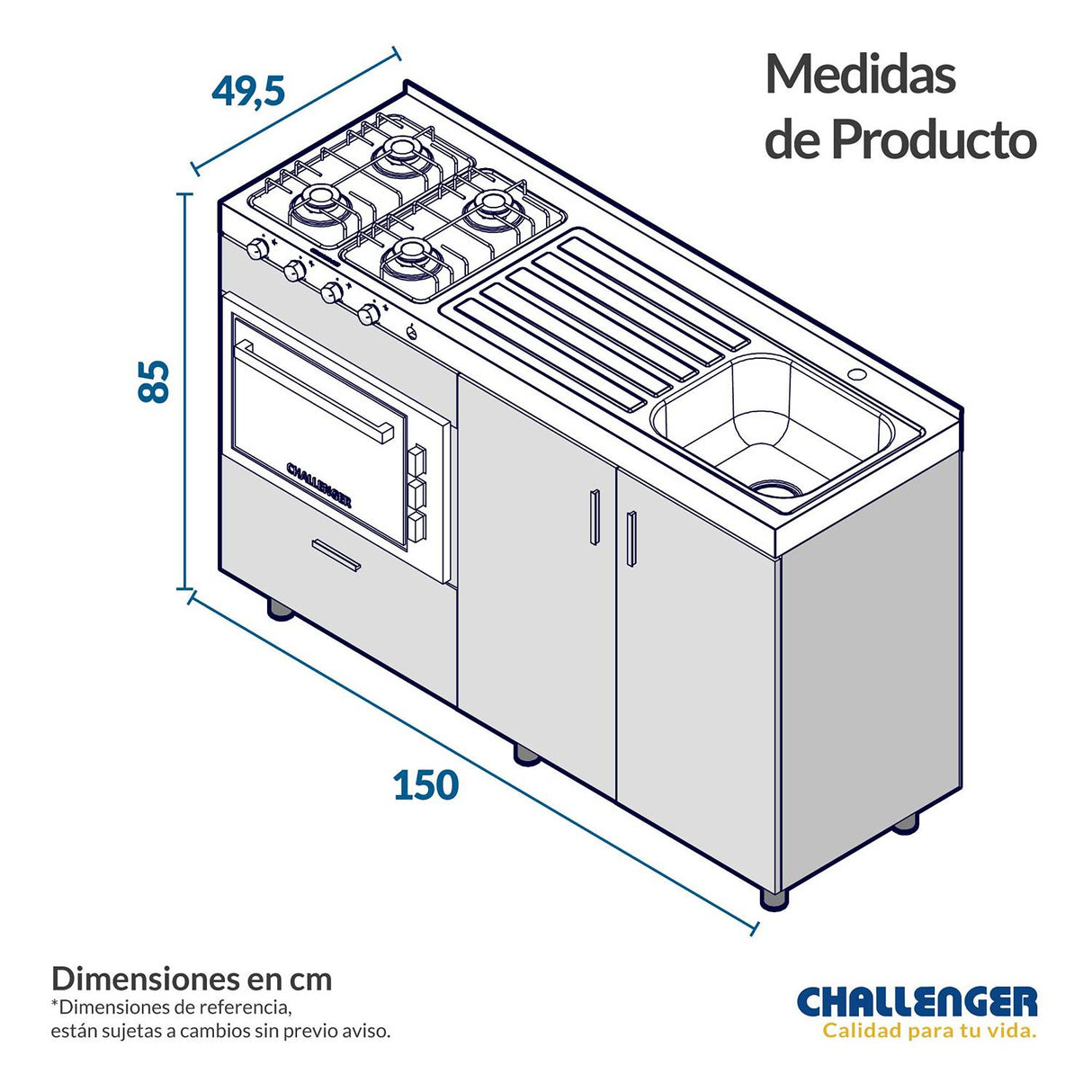 Mueble Inferior con Dos Puertas y Un Cajón Peters Amber 150 cm sin Mesón - Cocinas | Bylmo