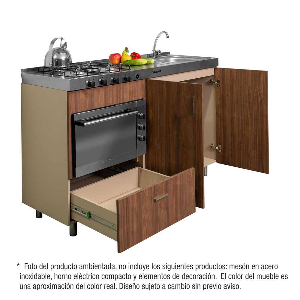 Mueble Inferior con Dos Puertas y Un Cajón Soldeu Dark 150 cm - Muebles Inferiores | Bylmo