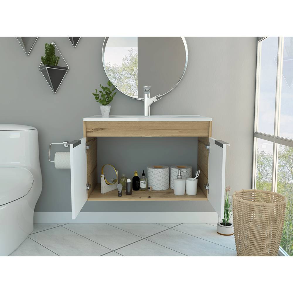 Mueble Carter Duna y Blanco 80 cm Flotante con Dos Puertas - Gabinetes | Bylmo