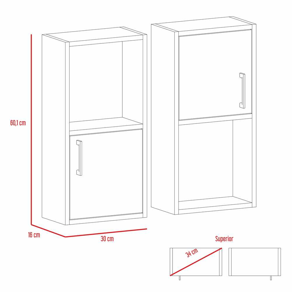 Set x 2 Gabinetes de Baño Rectangular Bath Blanco 30x30cm sin Espejo y con Dos Puertas - Muebles para Baño | Bylmo