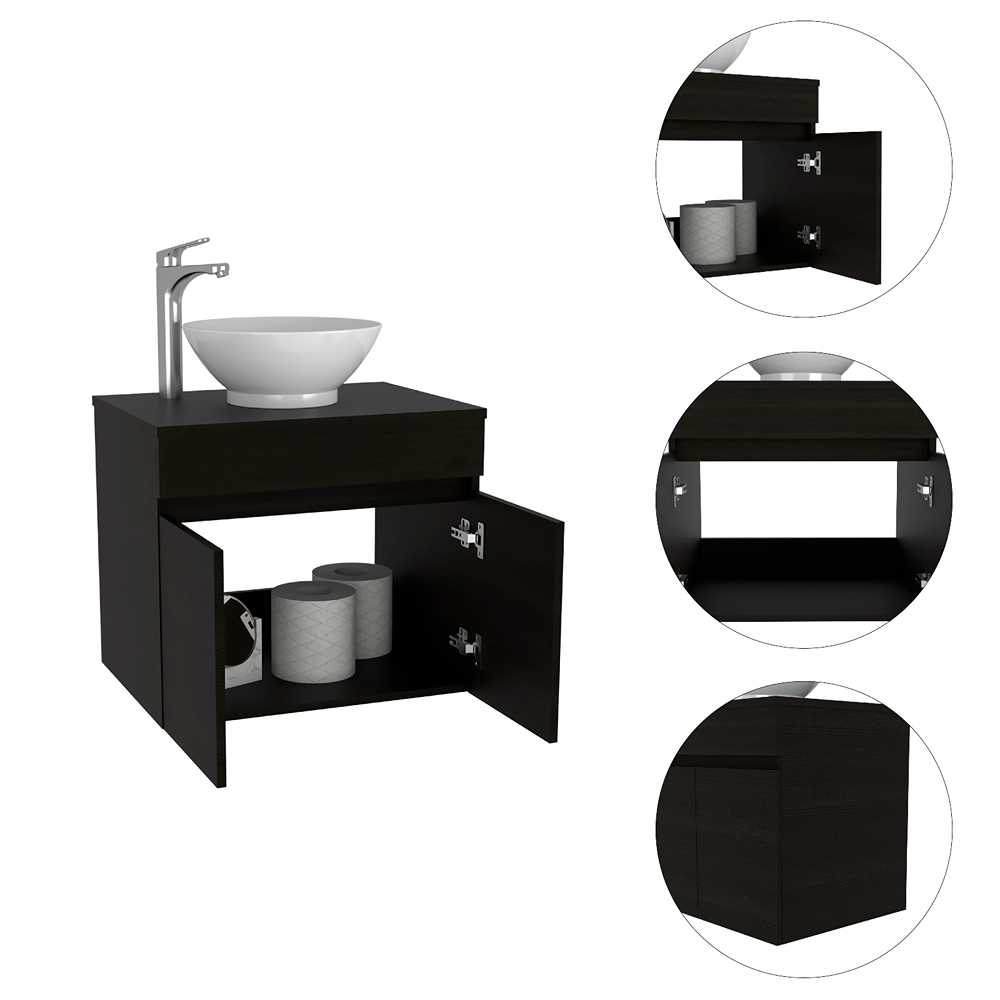Mueble para Lavamanos Manchester Wengue 50x50cm Individual con Lavamanos y con con Una Puerta - Muebles para Baño | Bylmo