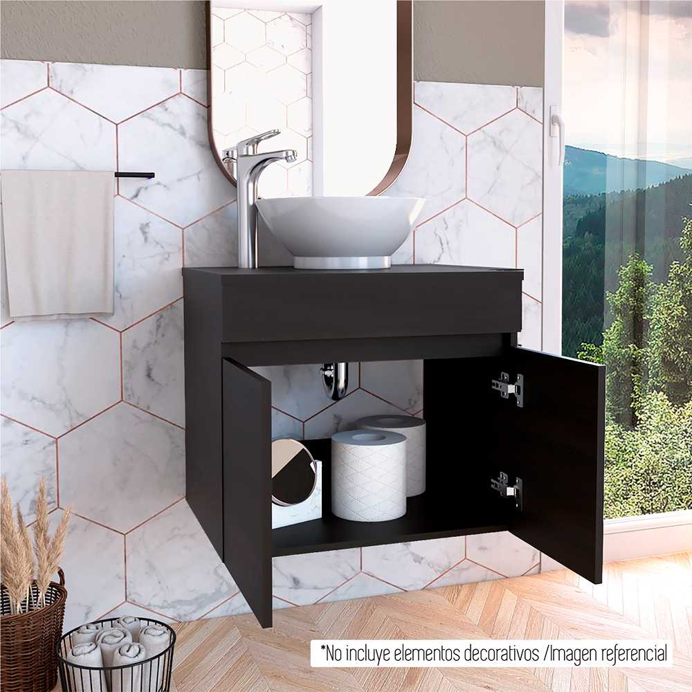 Mueble para Lavamanos Manchester Wengue 50x50cm Individual con Lavamanos y con con Una Puerta - Muebles para Baño | Bylmo
