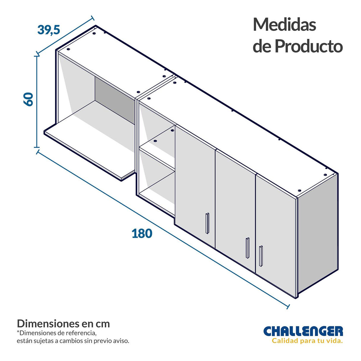 Mueble Superior con Tres Puertas Sable Amber 180 cm - Cocinas | Bylmo