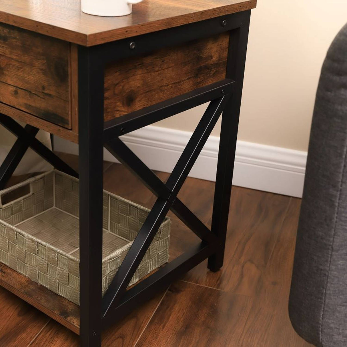Mesa de Noche Pepper Café Rústico y Negro 40 cm con Un Cajón - Mesas de Noche | Bylmo