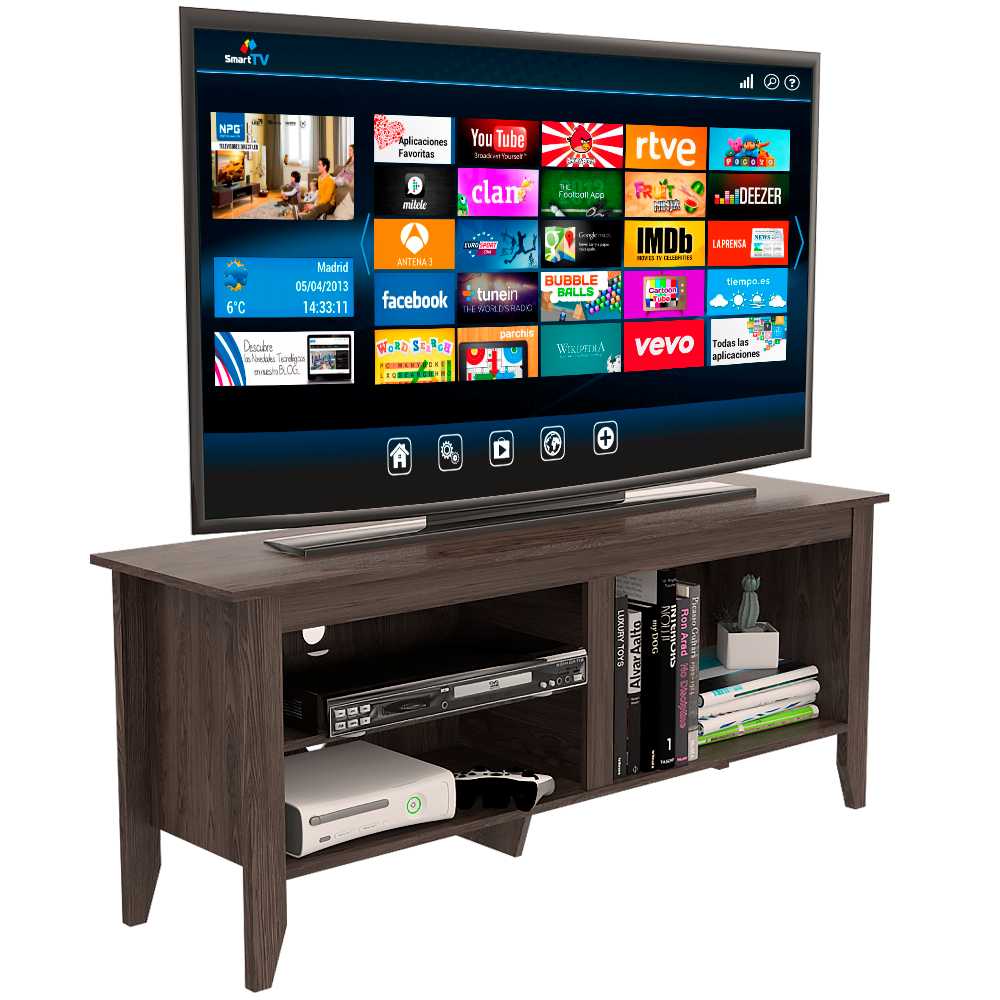 Rack de TV Essential Lite Coñac 147x61cm Para TV Hasta 65 Pulgadas sin Cajones con Ranuras para Cables y con Patas - Muebles de TV | Bylmo