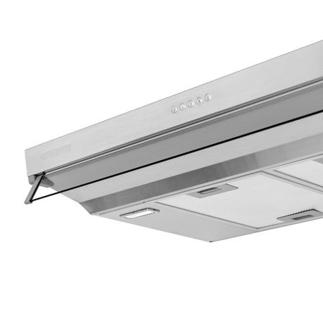 Campana Challenger Horizontal Plateado 75.5x13cm 110 Voltios de Tres Velocidades y con Filtro de Carbón - CAMPANAS Y EXTRACTORES | Bylmo