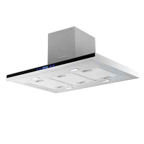 Campana Extractora Isla Challenger Plateado y Negro 90.8x44.5cm 110 Voltios de Tres Velocidades con Pantalla Digital y con Filtro de Carbón - CAMPANAS Y EXTRACTORES | Bylmo