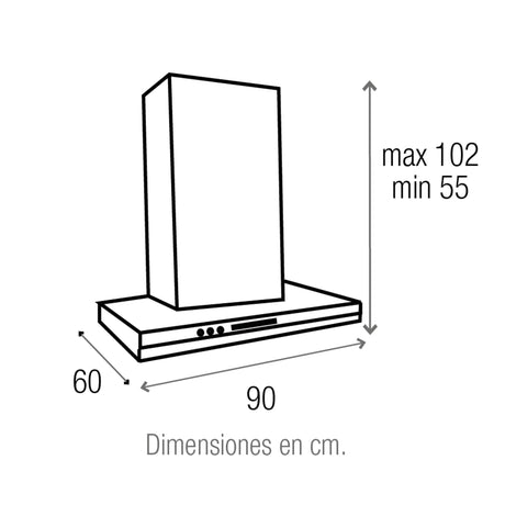 Campana Extractora Isla Challenger Plateado y Negro 90.8x44.5cm 110 Voltios de Tres Velocidades con Pantalla Digital y con Filtro de Carbón - CAMPANAS Y EXTRACTORES | Bylmo