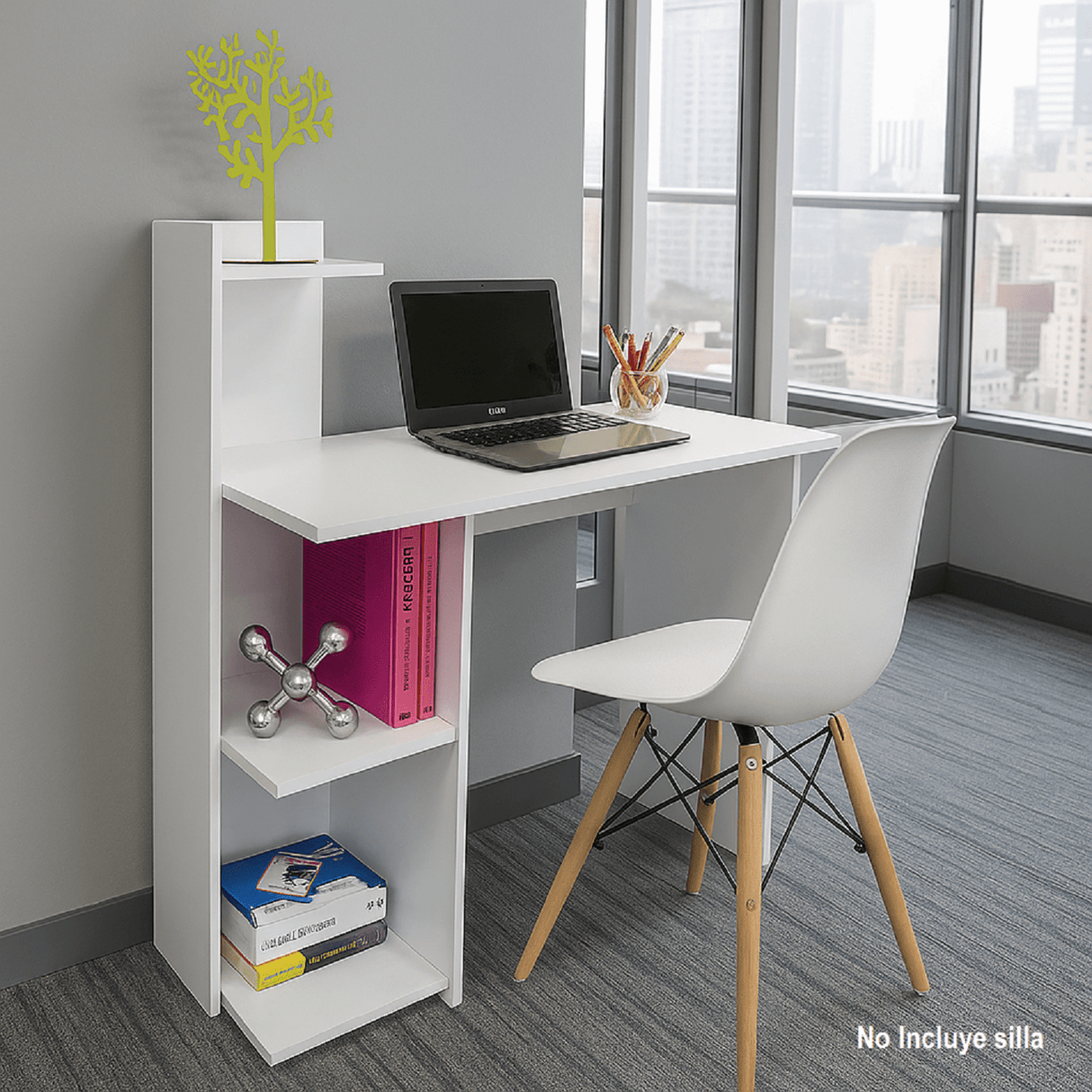 Escritorio King Blanco 110x110cm sin Cajones y con Organizador de Libros - Escritorios y Archivadores | Bylmo