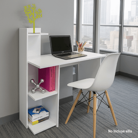 Escritorio King Blanco 110x110cm sin Cajones y con Organizador de Libros - Escritorios y Archivadores | Bylmo