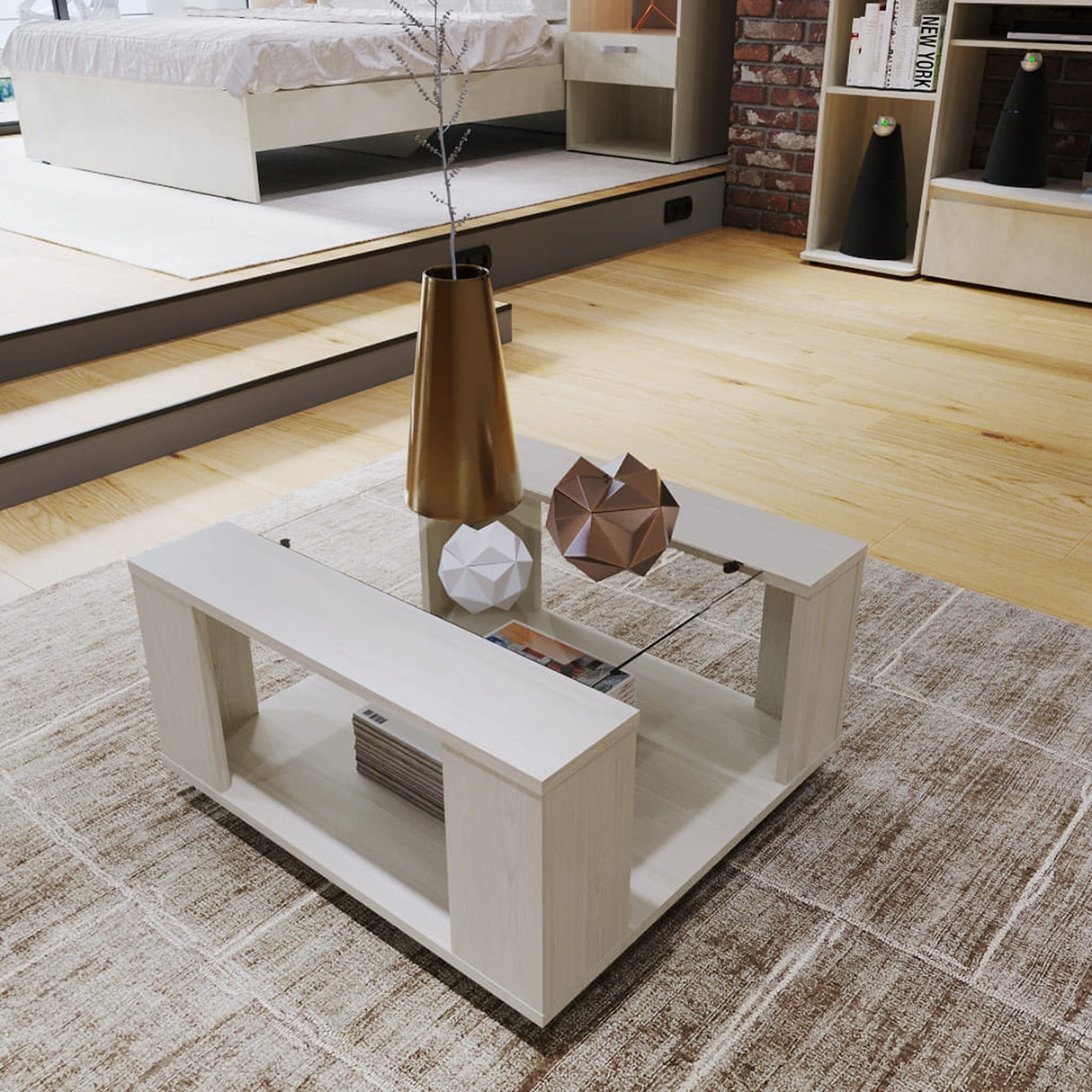 Mesa de Centro Comoros Niebla 60.2x31.7cm Rectangular y con Compartimientos - Mesas | Bylmo