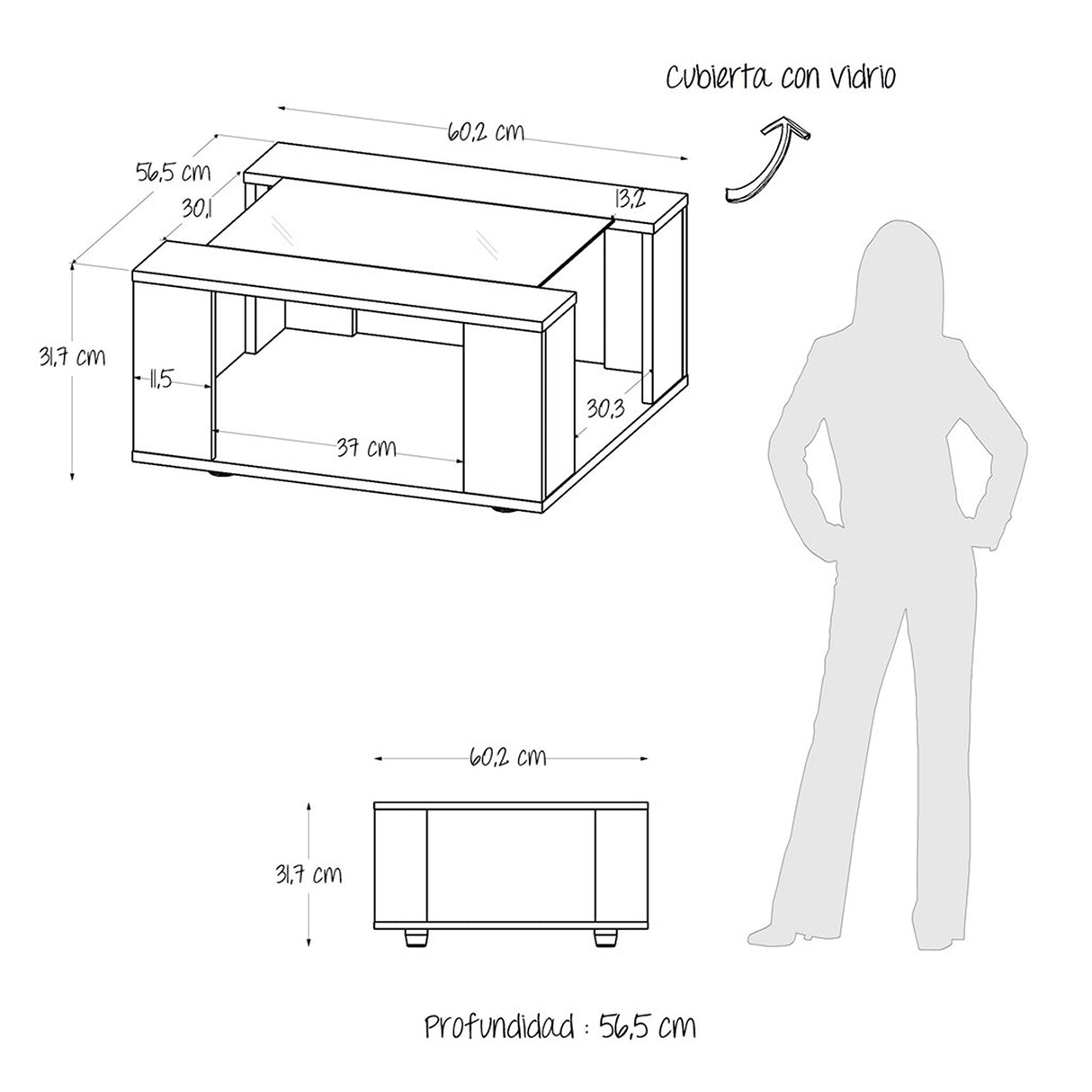 Mesa de Centro Comoros Niebla 60.2x31.7cm Rectangular y con Compartimientos - Mesas | Bylmo