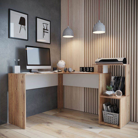 Escritorio en L DUNA 141.3x88cm sin Cajones y con Organizador de Libros - Escritorios y Archivadores | Bylmo