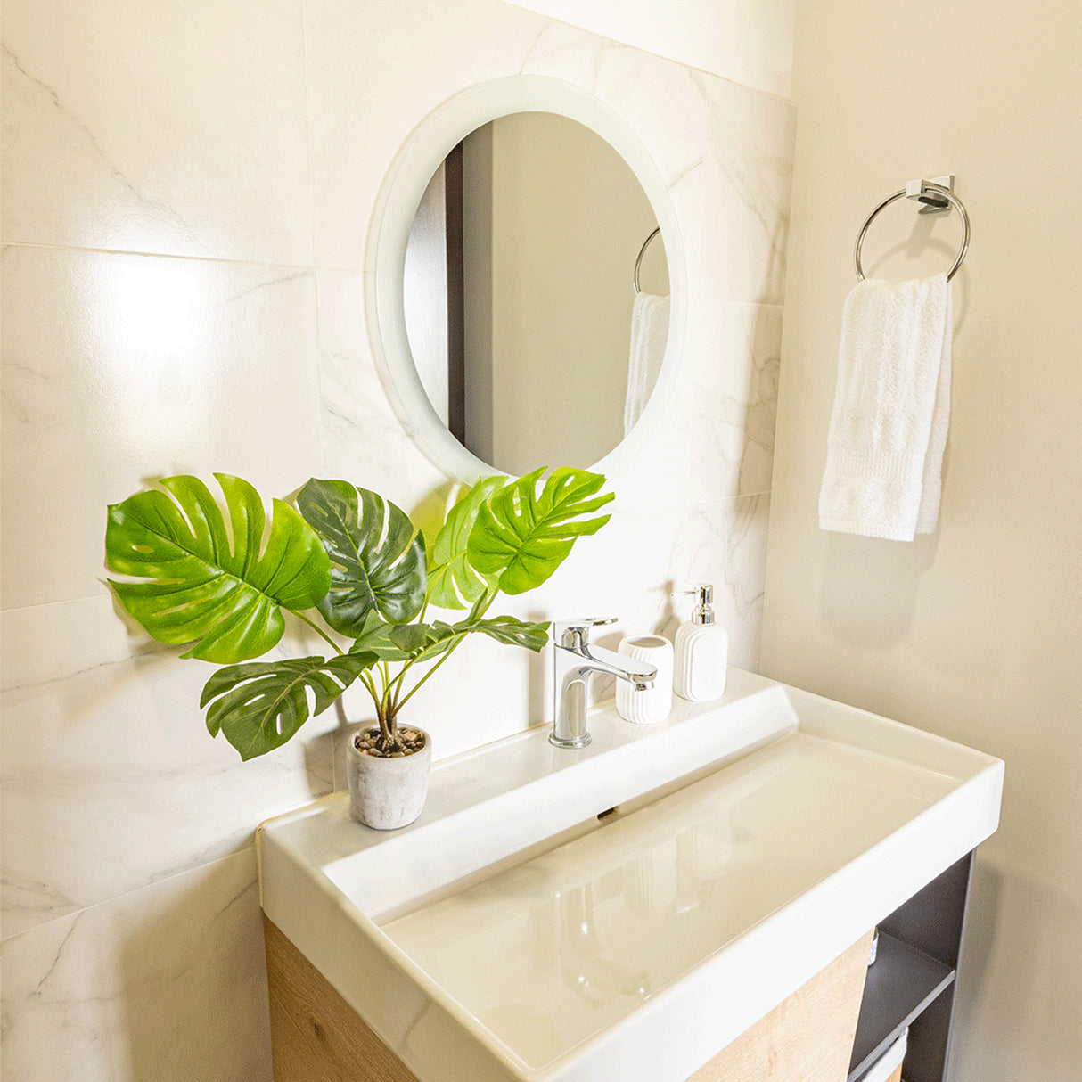 Espejo de Baño Venezia Plateado 50x50cm Redondo con Biselado - Espejos de Baño | Bylmo