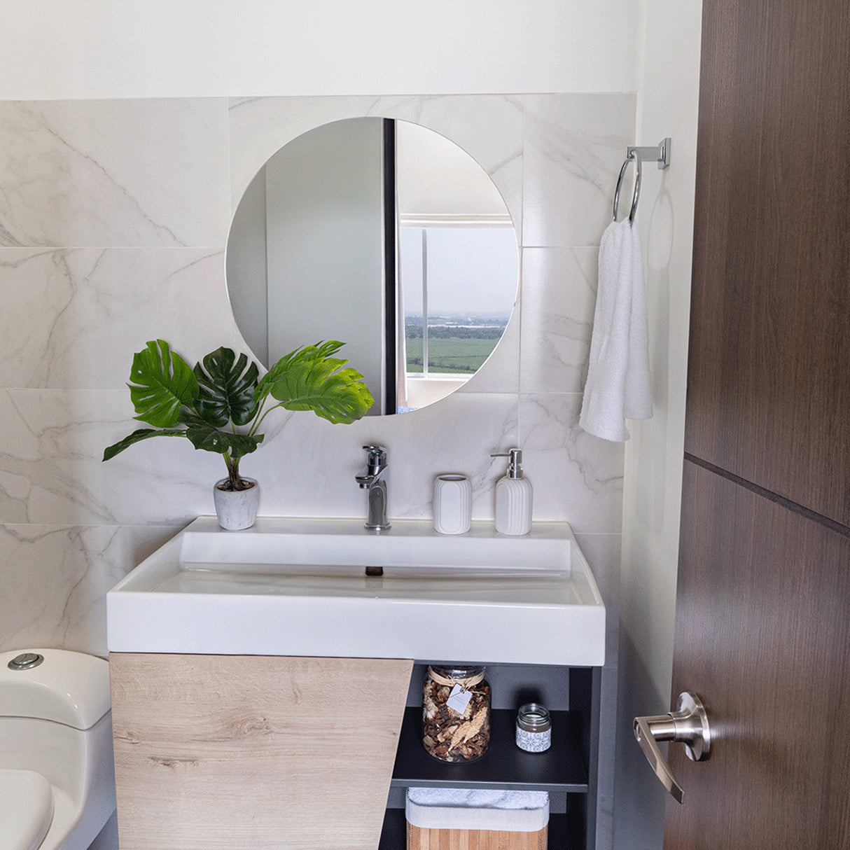 Espejo de Baño Capri Plateado 75x75cm Redondo con Biselado - Espejos de Baño | Bylmo