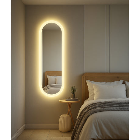 Espejo de Baño Oviedo Plateado 40x130cm Ovalado y con Iluminiación Led - Espejos Decorativos | Bylmo