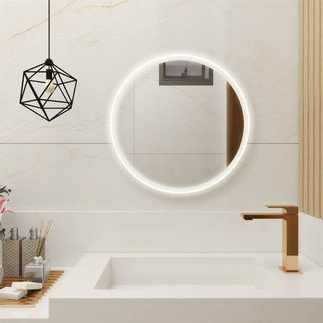 Espejo de Baño Venezia Gris 50x50cm Redondo con Sandblasting y con Iluminación Led - ESPEJOS DE BANHO | Bylmo