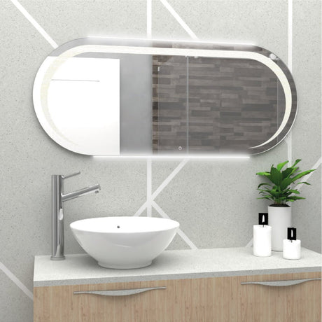 Espejo de Baño Veron Gris 120x50cm Rectangular Curvo con Sandblasting y con Iluminación Led - ESPEJOS DE BANHO | Bylmo