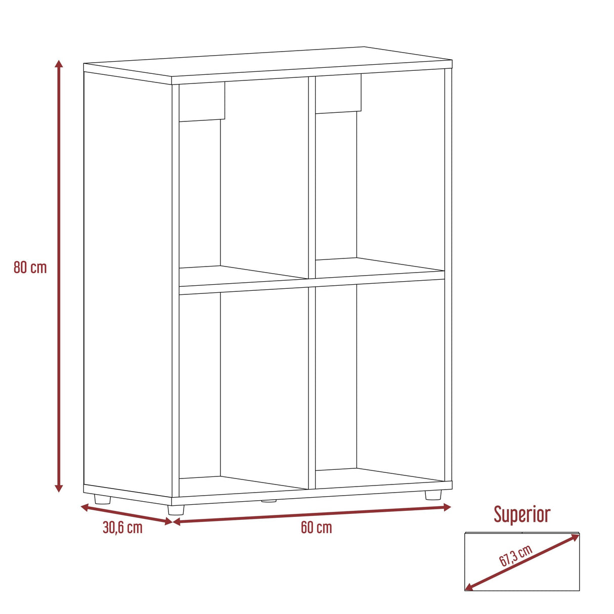 Biblioteca Otto caramelo 80x60cm con Cuatro Compartimientos - Bibliotecas | Bylmo