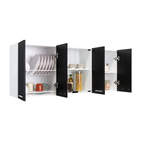 Mueble Superior de Cocina Wengue y Blanco 150x60cm con Dos Entrepaños y con Seis Puertas - Cocinas | Bylmo