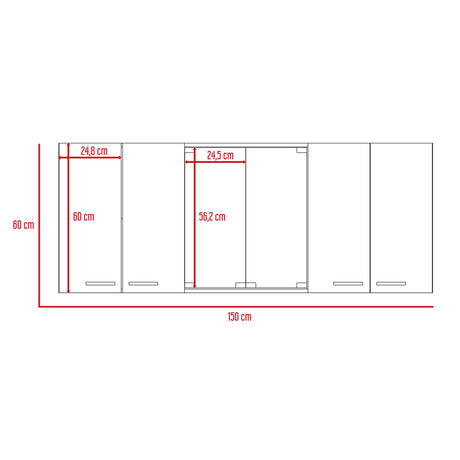 Mueble Superior de Cocina Wengue y Blanco 150x60cm con Dos Entrepaños y con Seis Puertas - Cocinas | Bylmo