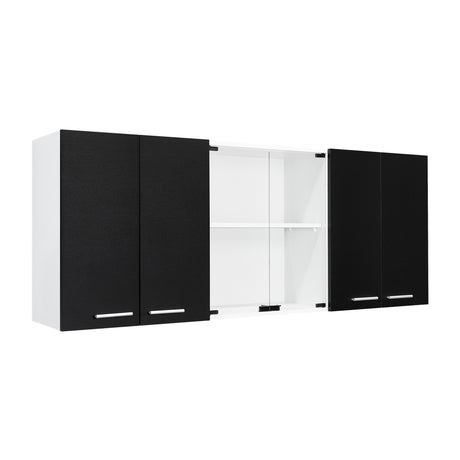 Mueble Superior de Cocina Wengue y Blanco 150x60cm con Dos Entrepaños y con Seis Puertas - Cocinas | Bylmo