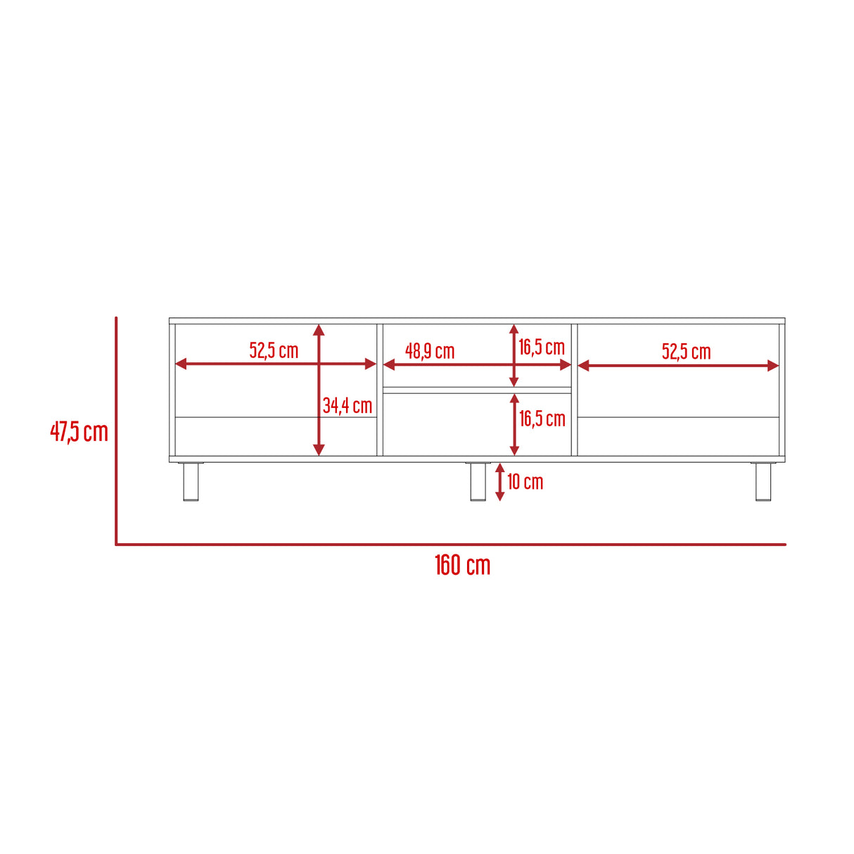 Rack de TV Tunez Blanco Marquez 160x47.5cm Para TV Hasta 70 Pulgadas sin Cajones y con Patas - Muebles para TV | Bylmo