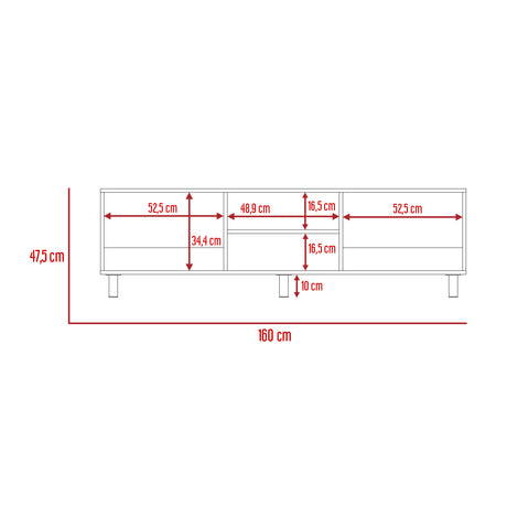 Rack de TV Tunez Blanco Marquez 160x47.5cm Para TV Hasta 70 Pulgadas sin Cajones y con Patas - Muebles para TV | Bylmo
