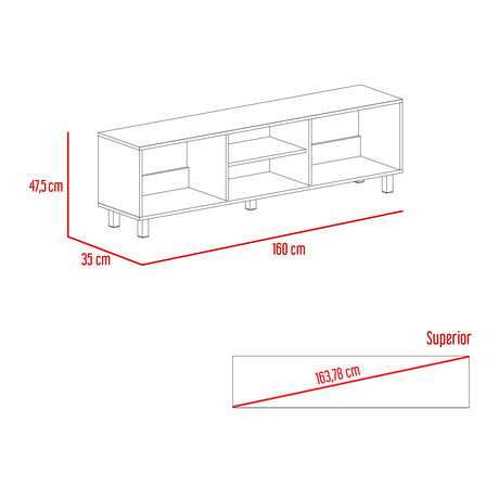 Rack de TV Tunez Blanco Marquez 160x47.5cm Para TV Hasta 70 Pulgadas sin Cajones y con Patas - Muebles para TV | Bylmo