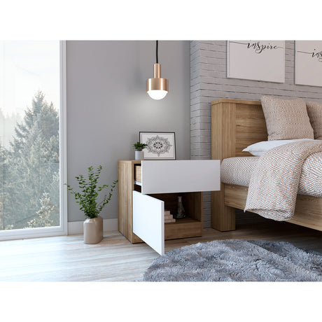 Mesa de Noche Nebraska Miel 50x52.6cm con Un Cajón - MESAS DE NOCHE | Bylmo