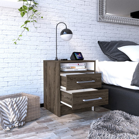 Mesa de Noche Eter Coñac y Blanco 40x50.7cm con Dos Cajones y con Un Compartimiento - MESAS DE NOCHE | Bylmo