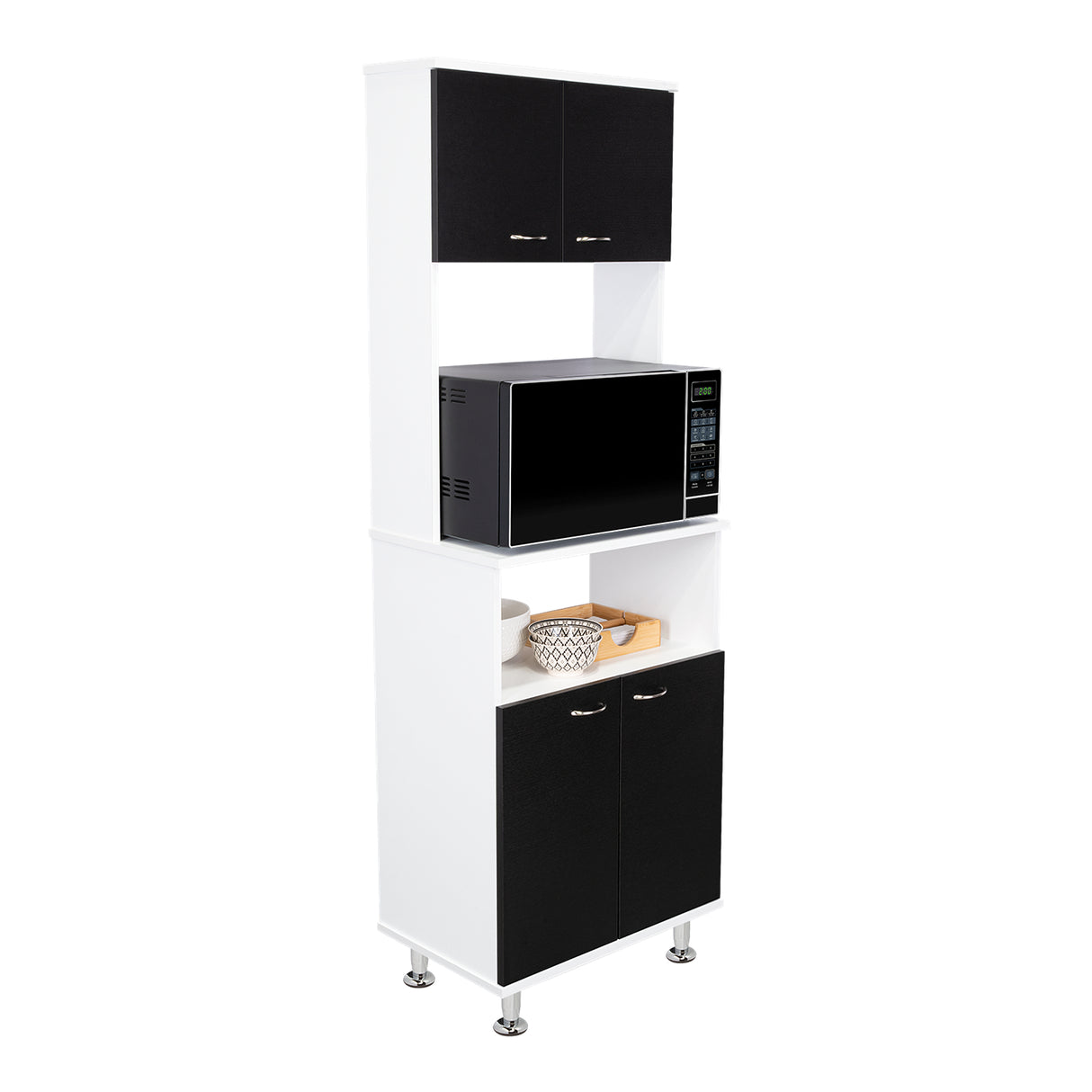 Alacena Fenix Blanco y Wengue 54x160cm sin Cajones y con Cuatro Puertas - Muebles Organizadores | Bylmo