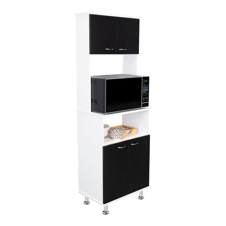 Alacena Fenix Blanco y Wengue 54x160cm sin Cajones y con Cuatro Puertas - Muebles Organizadores | Bylmo