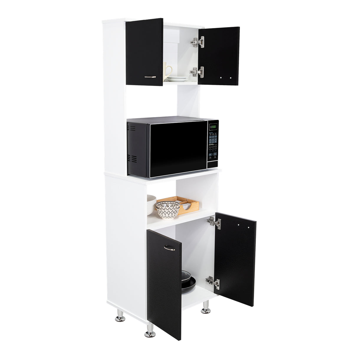 Alacena Fenix Blanco y Wengue 54x160cm sin Cajones y con Cuatro Puertas - Muebles Organizadores | Bylmo