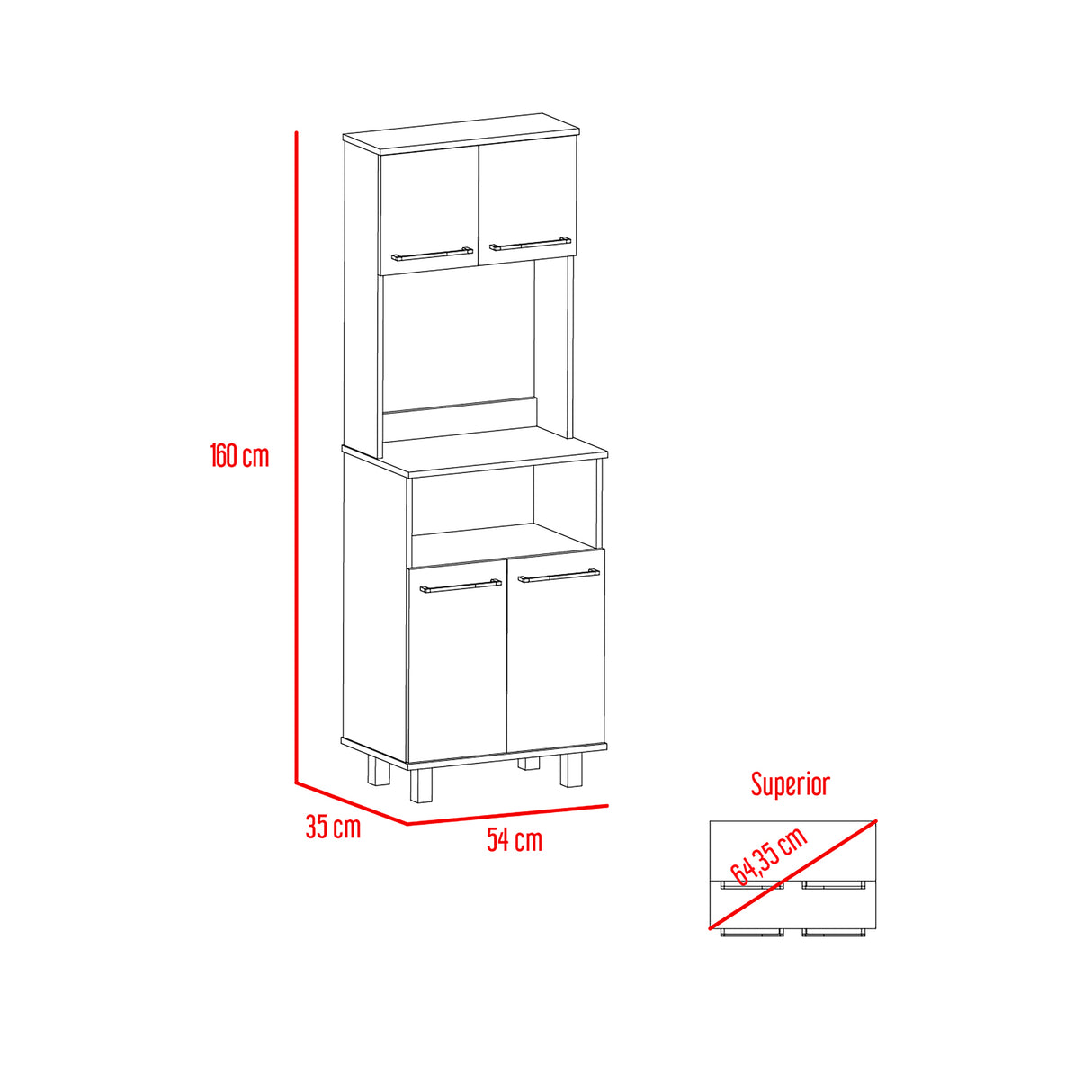 Alacena Fenix Blanco y Wengue 54x160cm sin Cajones y con Cuatro Puertas - Muebles Organizadores | Bylmo