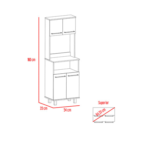 Alacena Fenix Blanco y Wengue 54x160cm sin Cajones y con Cuatro Puertas - Muebles Organizadores | Bylmo