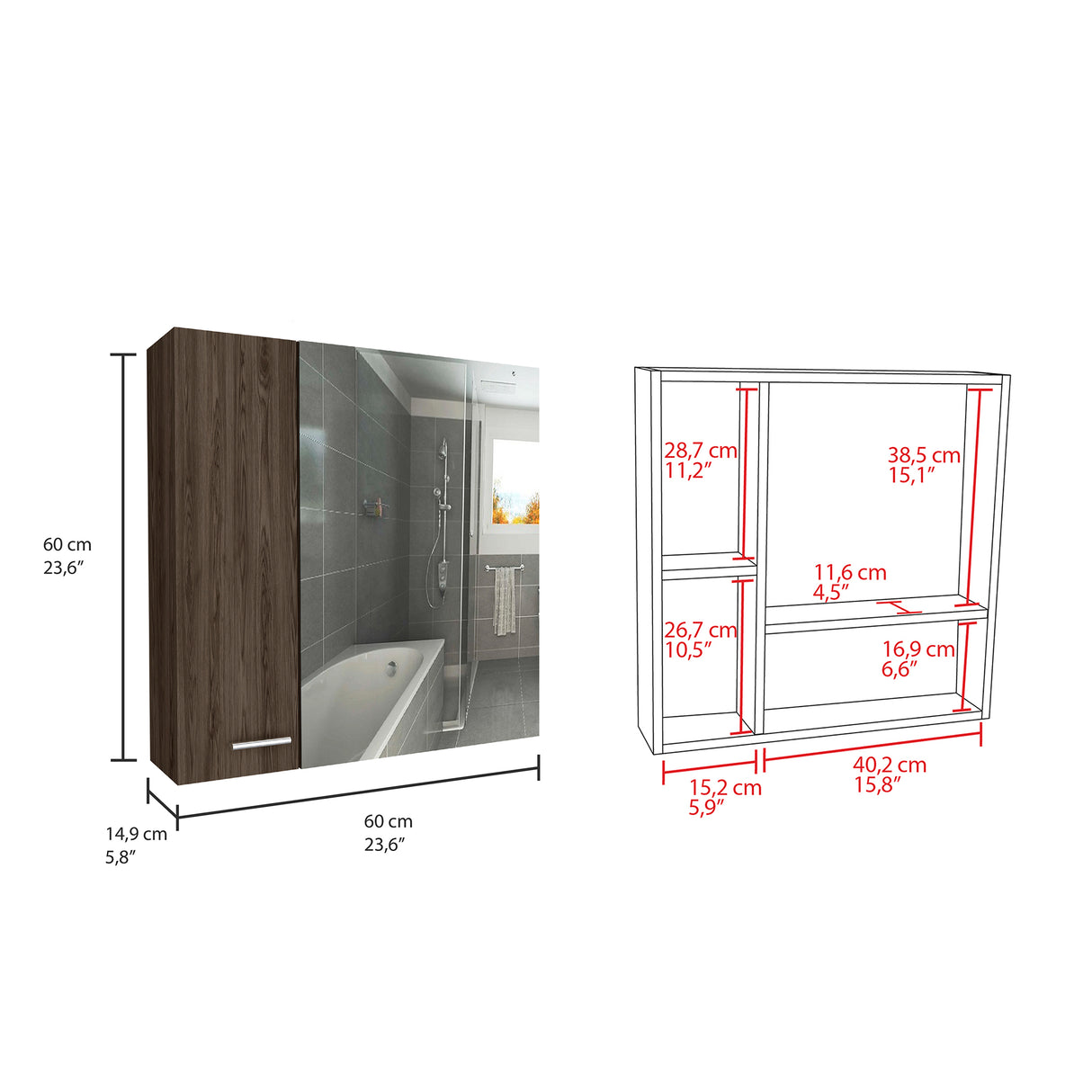 Gabinete de Baño Barcelona Coñac 60x60cm Cuadrado con Espejo y con Dos Entrepaños - Gabinetes | Bylmo