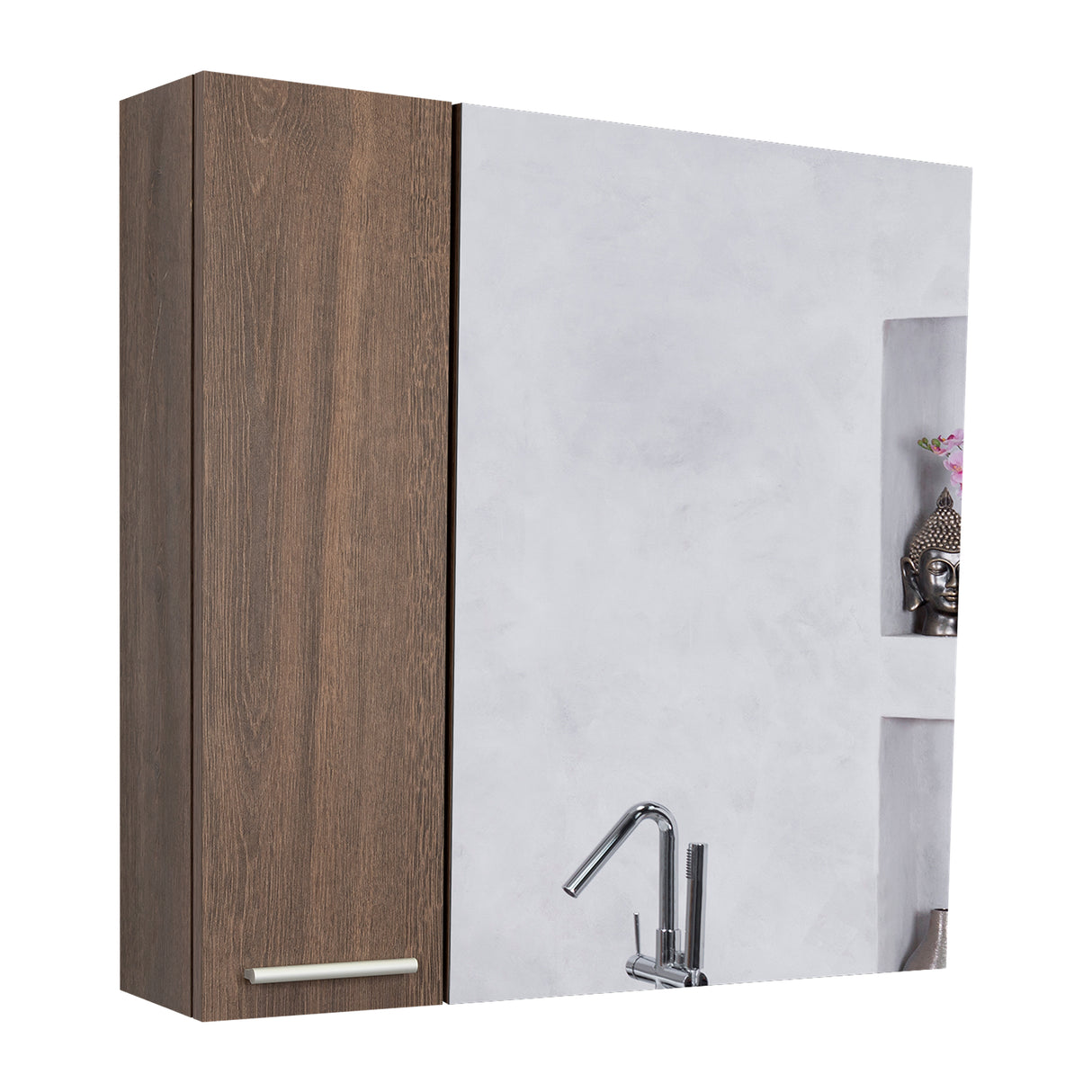 Gabinete de Baño Barcelona Coñac 60x60cm Cuadrado con Espejo y con Dos Entrepaños - Gabinetes | Bylmo
