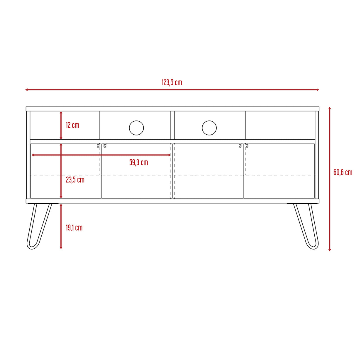 Rack de TV Vassel Miel 123x60cm para TV Hasta 55 Pulgadas y con Cuatro Compartimientos - Muebles para TV | Bylmo