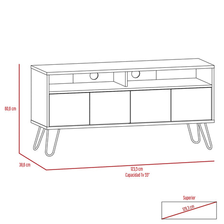 Rack de TV Vassel Miel 123x60cm para TV Hasta 55 Pulgadas y con Cuatro Compartimientos - Muebles para TV | Bylmo