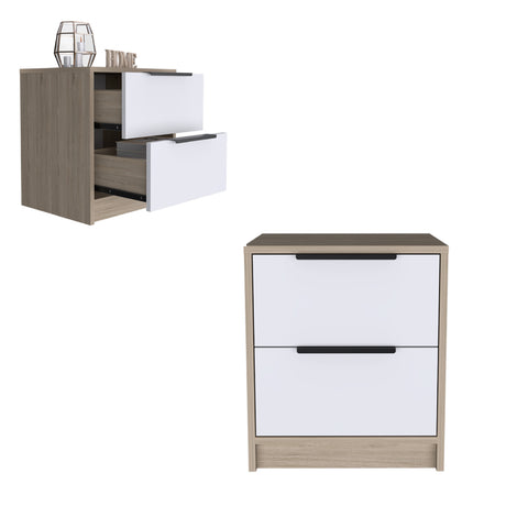 Mesa de Noche Kaia Rovere y Blanco 41x48cm con Dos Cajones - MESAS DE NOCHE | Bylmo