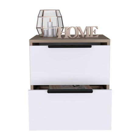 Mesa de Noche Kaia Rovere y Blanco 41x48cm con Dos Cajones - MESAS DE NOCHE | Bylmo