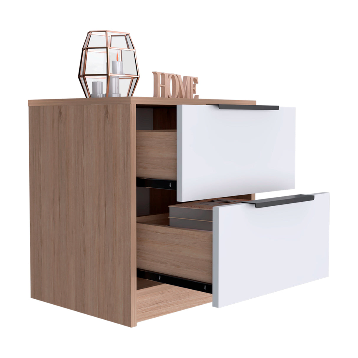Mesa de Noche Kaia Rovere y Blanco 41x48cm con Dos Cajones - MESAS DE NOCHE | Bylmo