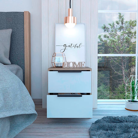 Mesa de Noche Kaia Rovere y Blanco 41x48cm con Dos Cajones - MESAS DE NOCHE | Bylmo