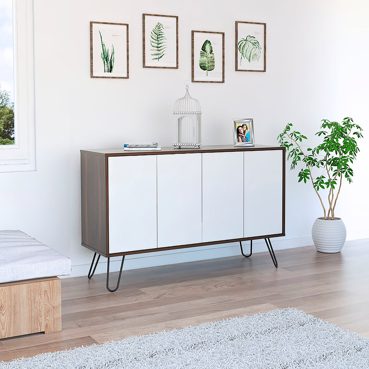 Bifé Vassel Habano y Blanco 117.1x75.6cm con Cuatro Puertas y con Cuatro Compartimientos - BIFES Y ARRIMOS | Bylmo
