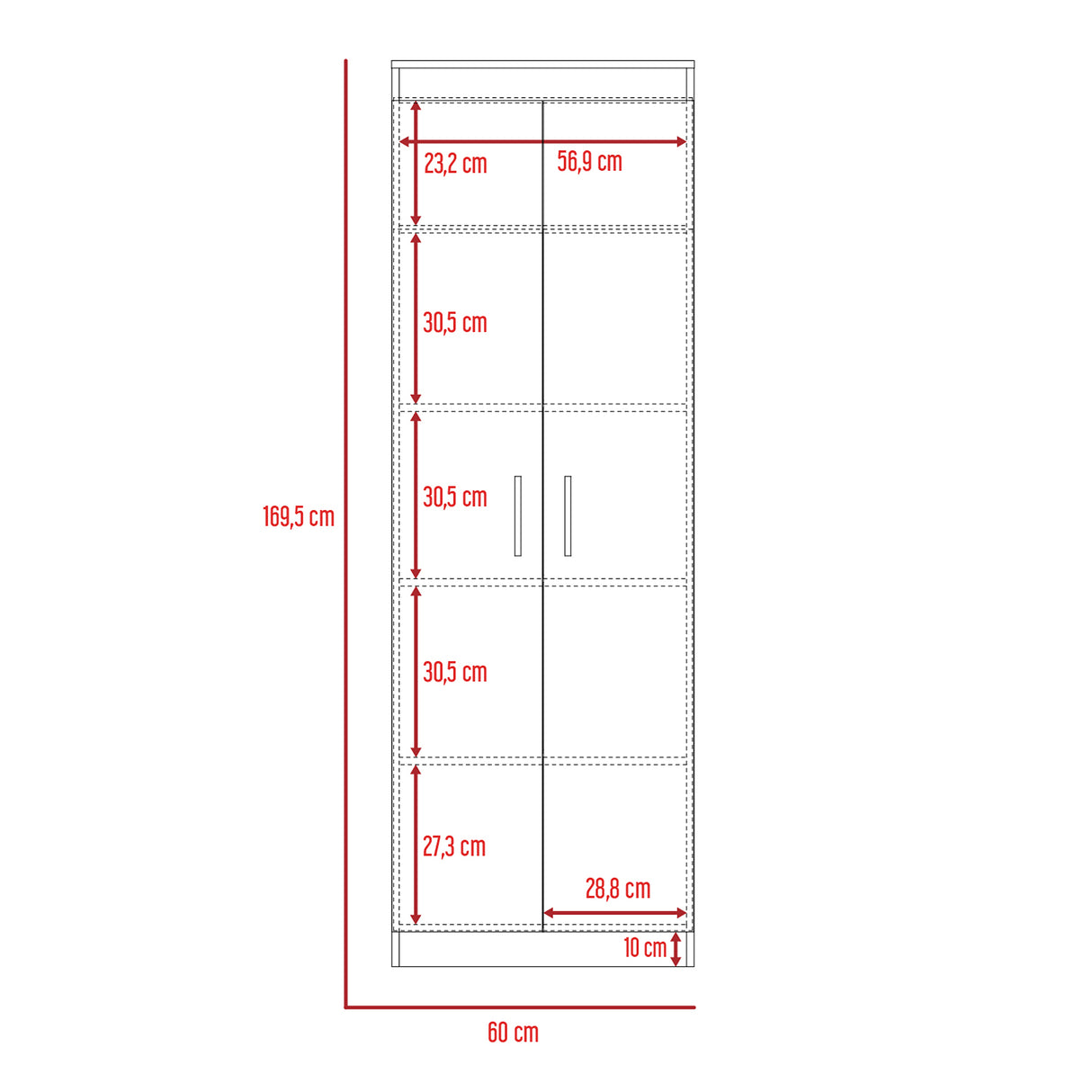 Alacena Nepal Miel y Blanco 60x170cm con Dos Puertas - Muebles Organizadores | Bylmo