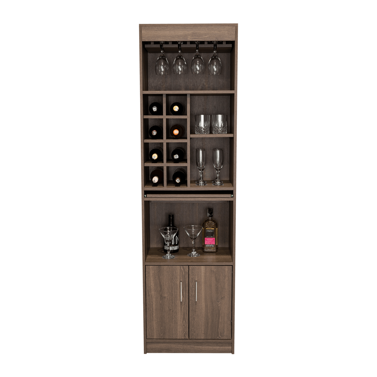 Bar Syrah Coñac 51x180cm con Un Cajón y con Ocho Portabotellas - Bares | Bylmo