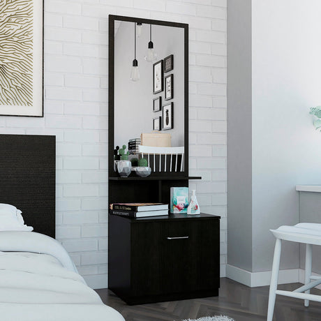 Cómoda Tulum Wengue y Blanco 54 cm con Espejo y Un Cajón - Cajoneras | Bylmo