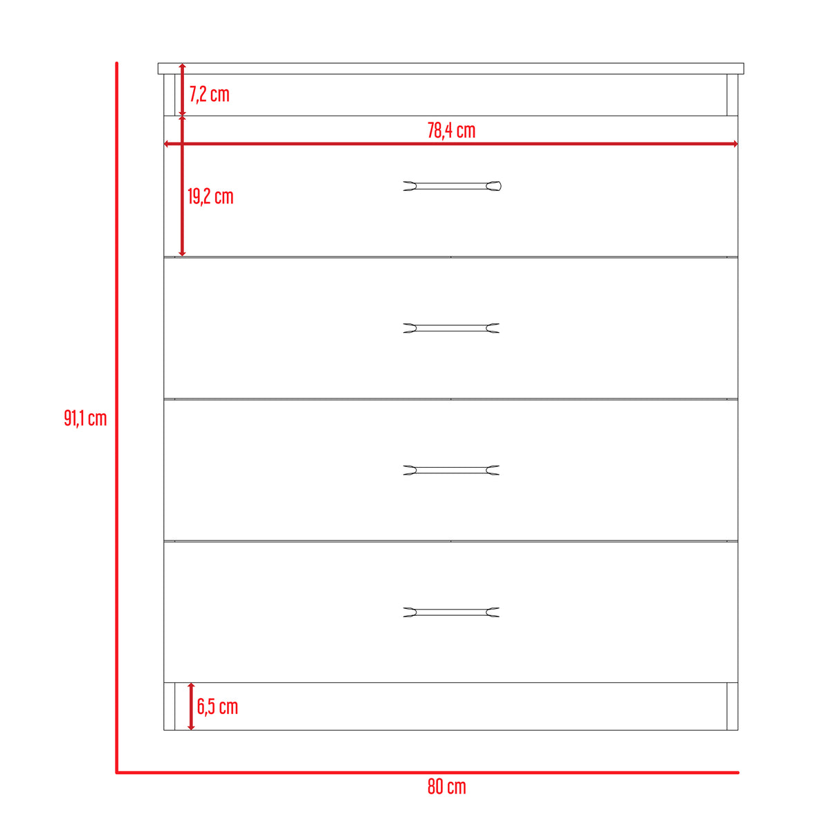 Cómoda Santino Rovere y Blanco 80x91.1cm De Cuatro Hileras con Cuatro Cajones - Cajoneras | Bylmo