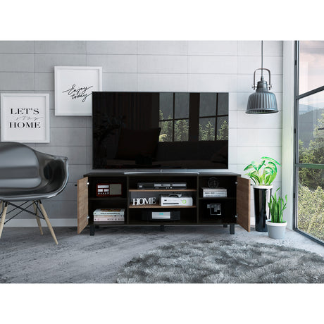 Rack de TV Kaia Wengue y Miel 155.5x61.2cm Para TV Hasta 65 Pulgadas con Dos Cajones y con Patas - Muebles para TV | Bylmo